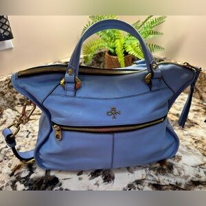 orYANY Sky Blue Leather Satchel with Gold Accents NEW!